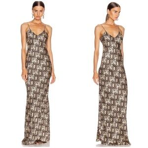 Nili Lotan 100% silk brown snake skin print gown NWT